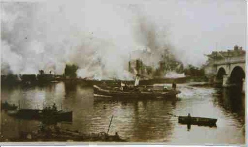 Fire at Gridley Miskin's timber yard in Kingston, 11th August 1928. The fire burned for 3 days and nights