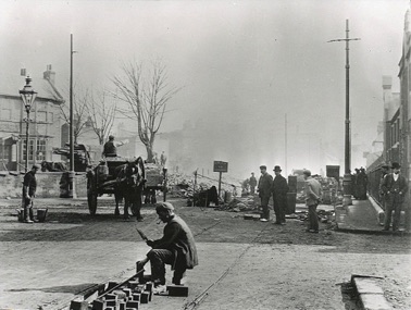 Track laying opposite the corner of School Road, 1903.